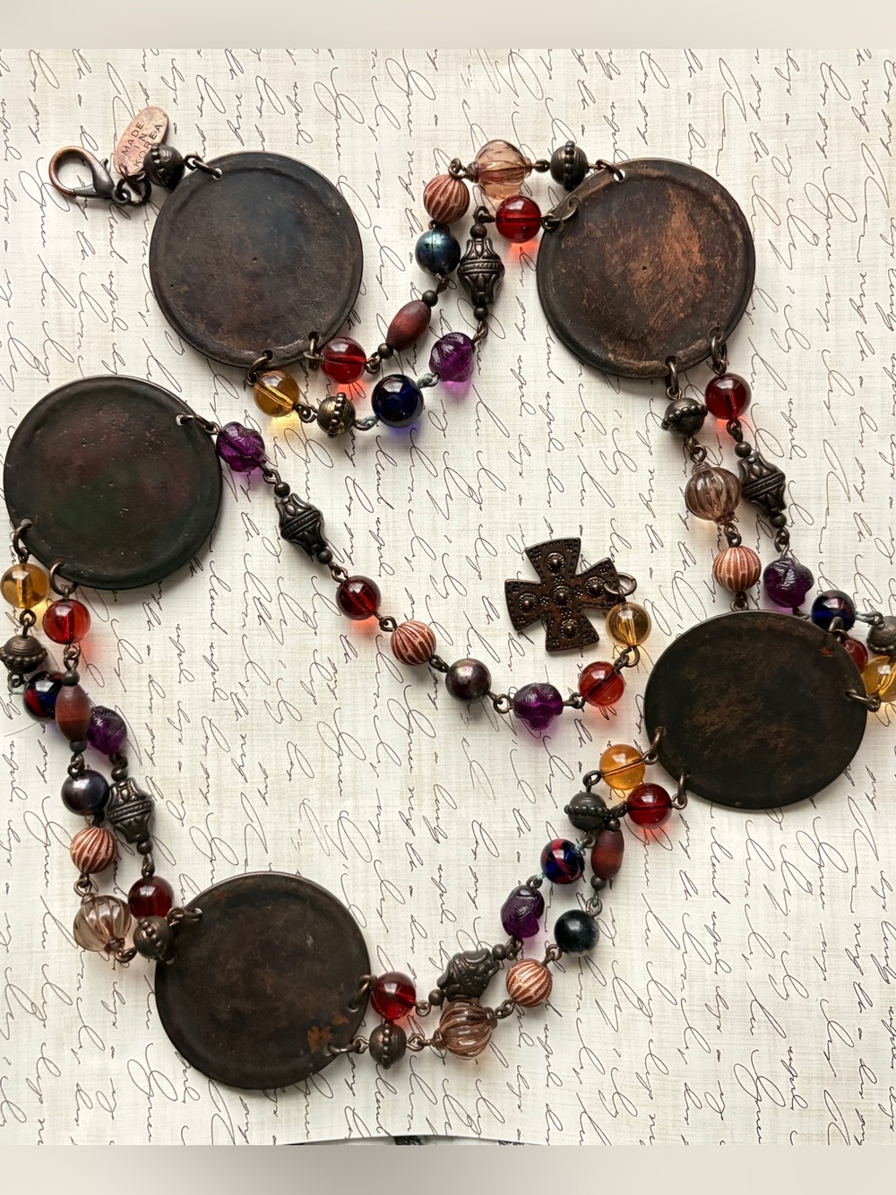 Vintage 90s The Limited medallion adjustable beaded chain belt  bronze boho EUC - Picture 6 of 15